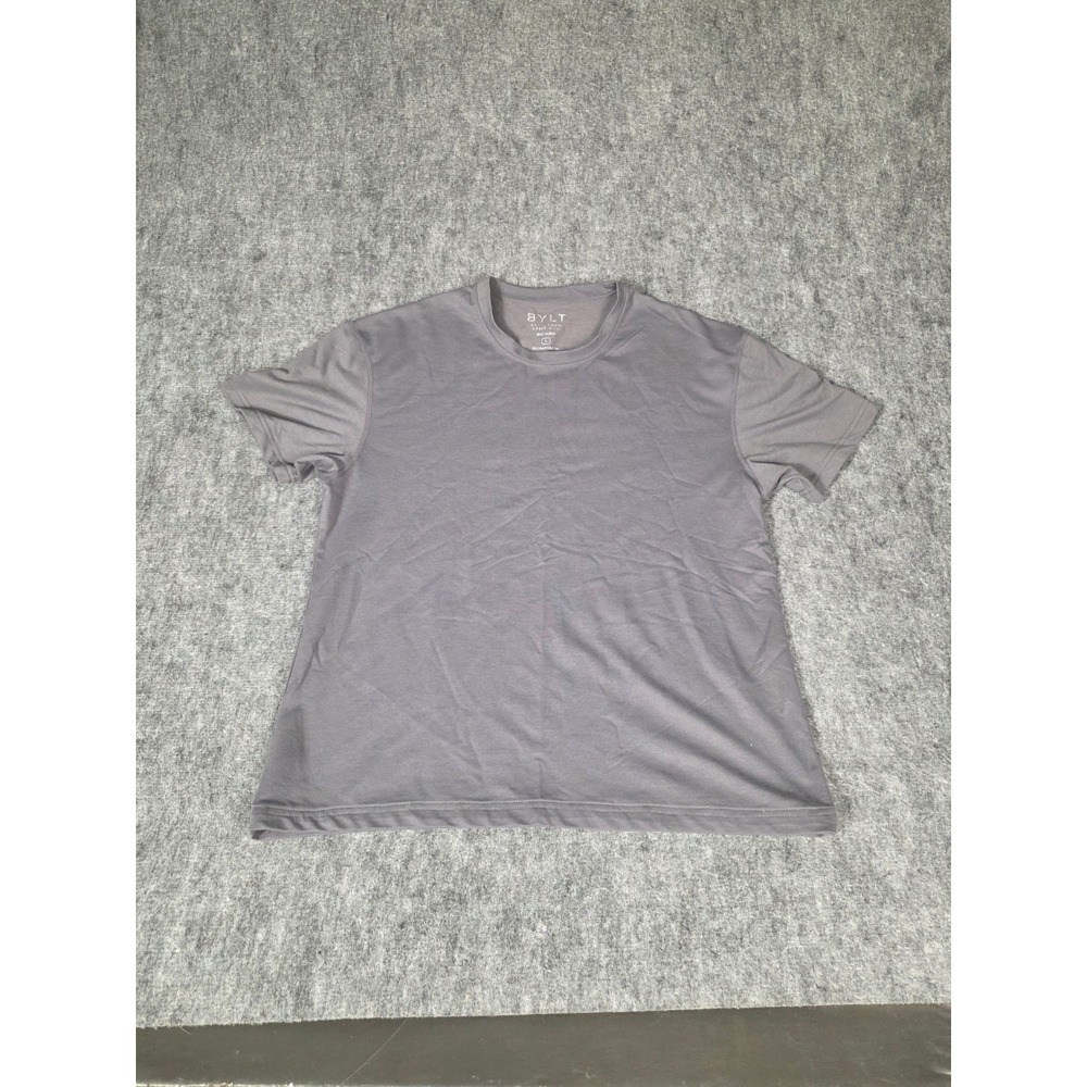 BYLT Premium Basics Mens L Shirt Gray Basic Crew Split Hem Athletic Stretch